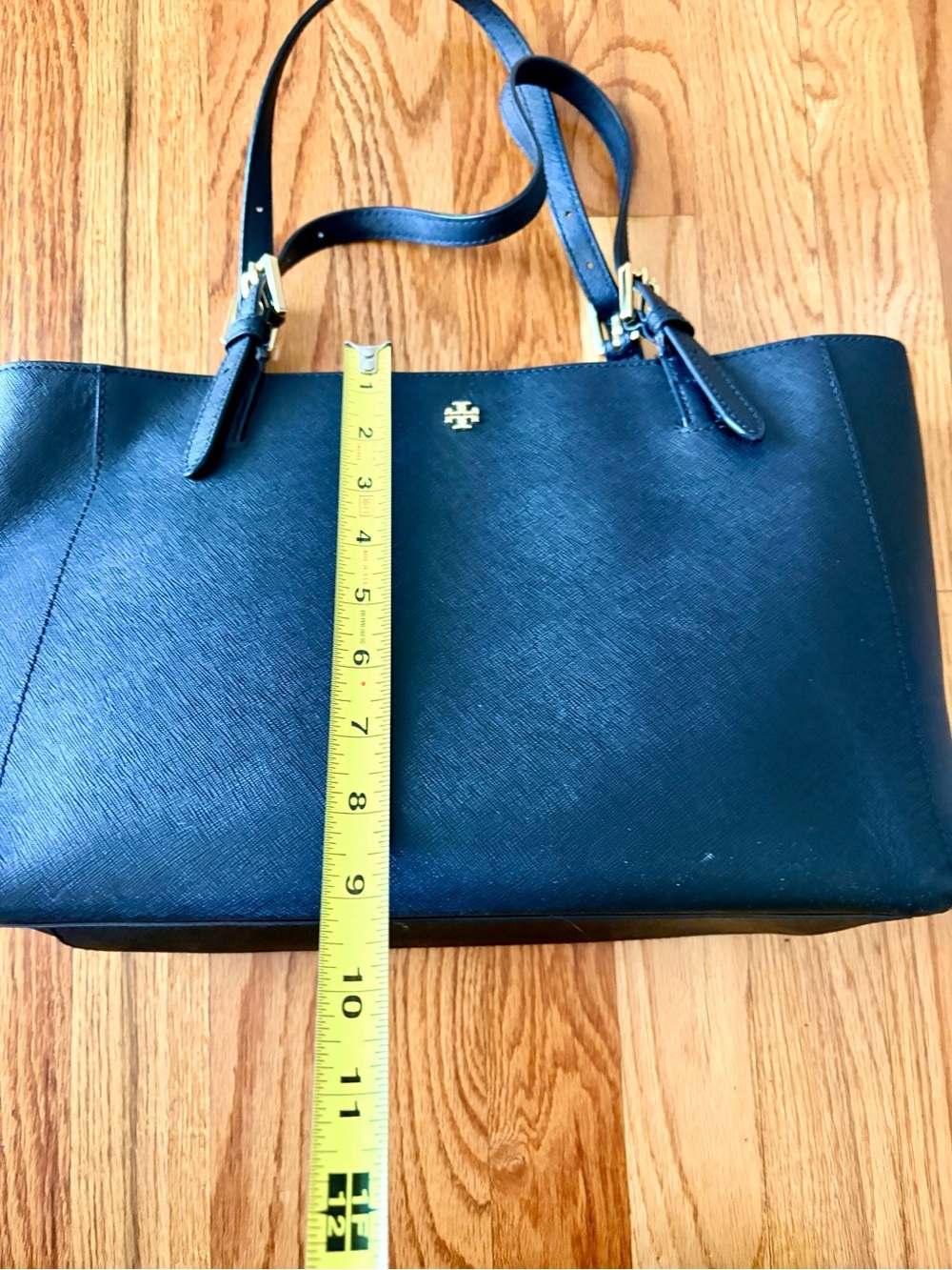 Tory Burch York Buckle Black Leather Tote with Gold Logo Hardware - Picture 11 of 13